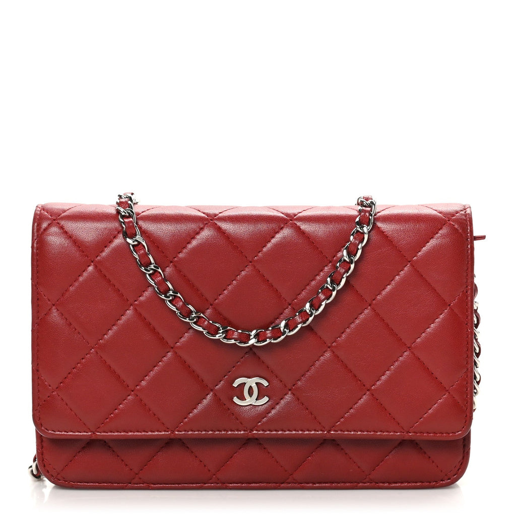Lambskin Quilted Wallet On Chain WOC Red