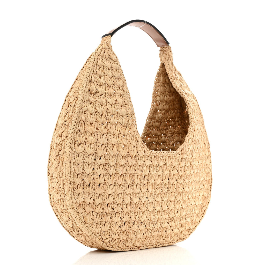 Raffia Calfskin Triomphe Panier Hobo Bag Natural Tan