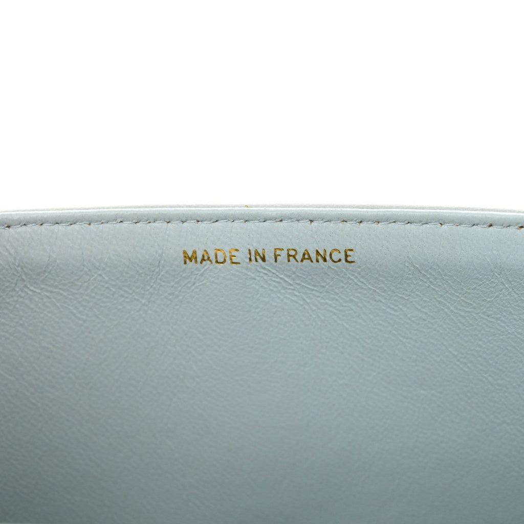 Lambskin Quilted Medium Double Flap Light Blue