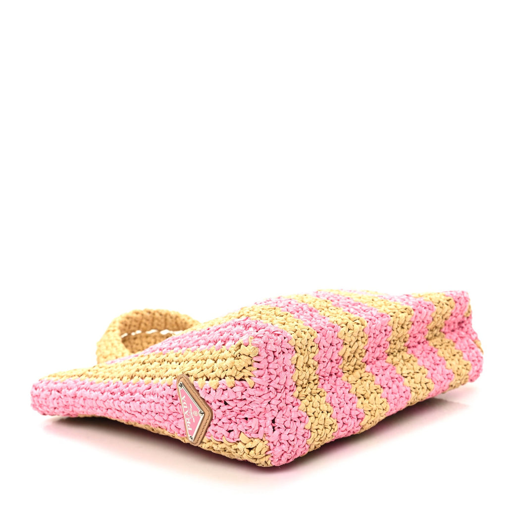 Yarn Raffia Effect Crochet Striped Small Logo Tote Naturale Petalo