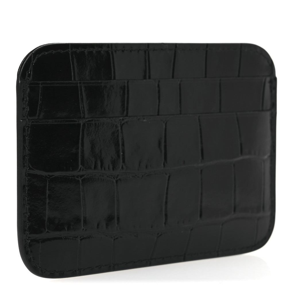 Shiny Calfskin Logo Crocodile Embossed Cash Rounded  Holder  Black White