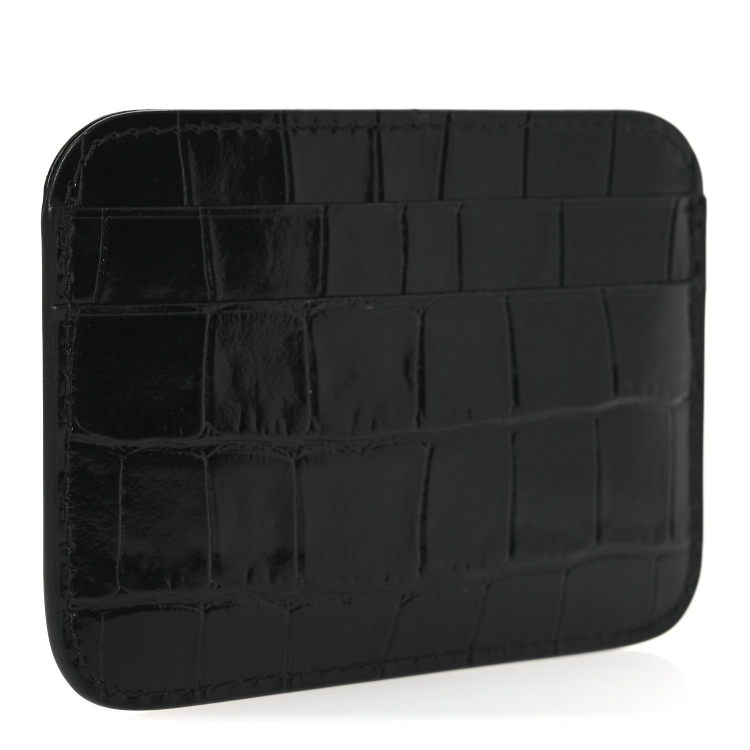 Shiny Calfskin Logo Crocodile Embossed Cash Rounded  Holder  Black White