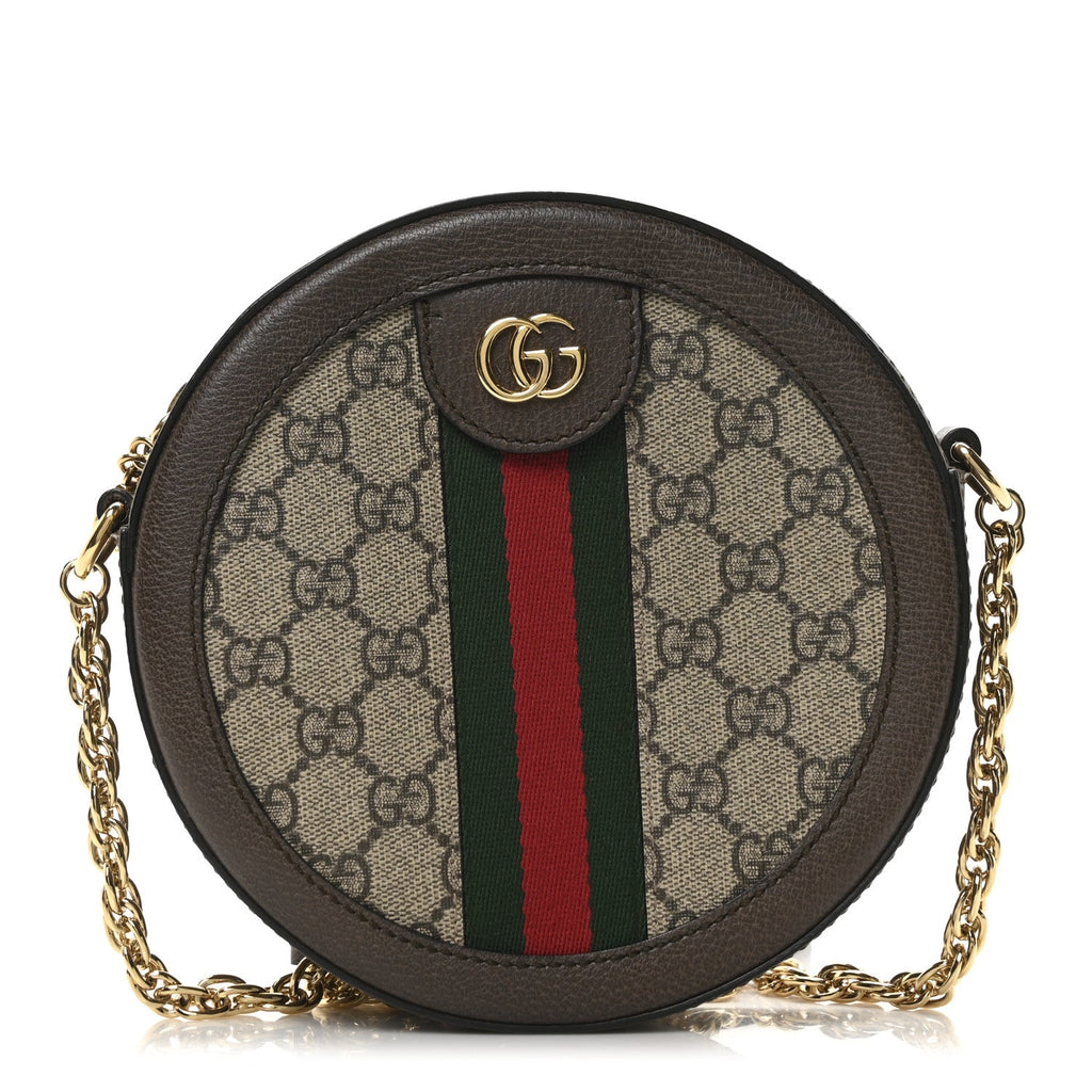 GG Supreme Monogram Web Mini Ophidia Round Shoulder Bag Brown