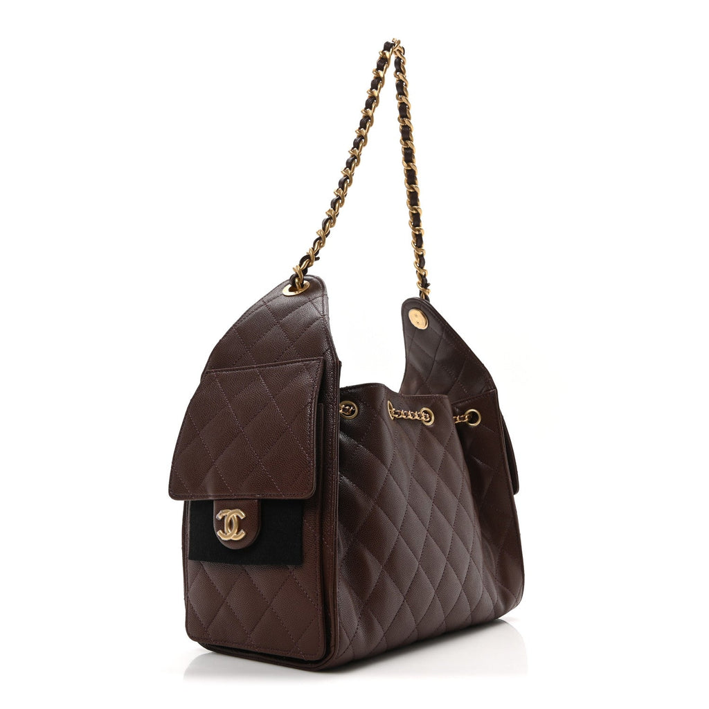 Caviar Quilted Small Chanel 25 Handbag Dark Brown