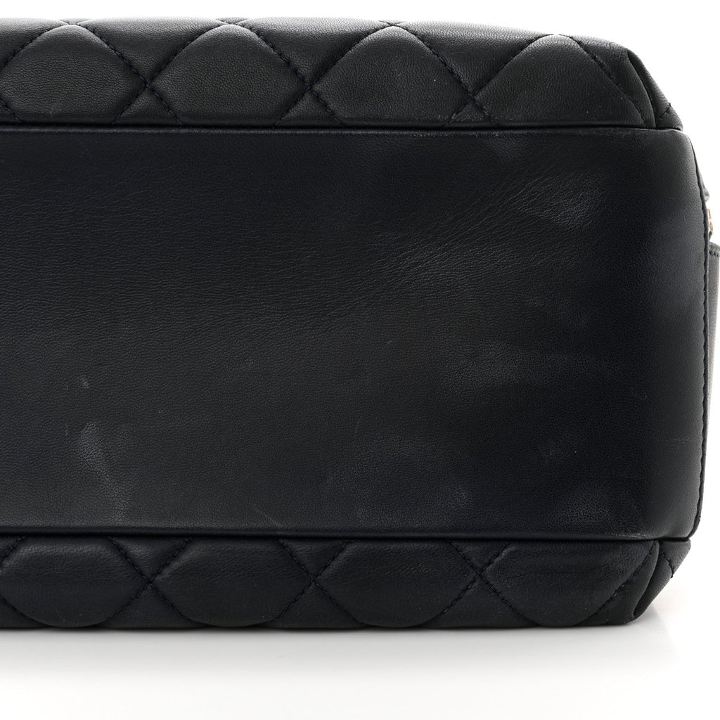 Lambskin Quilted Medium Trendy CC Bowling Bag Navy
