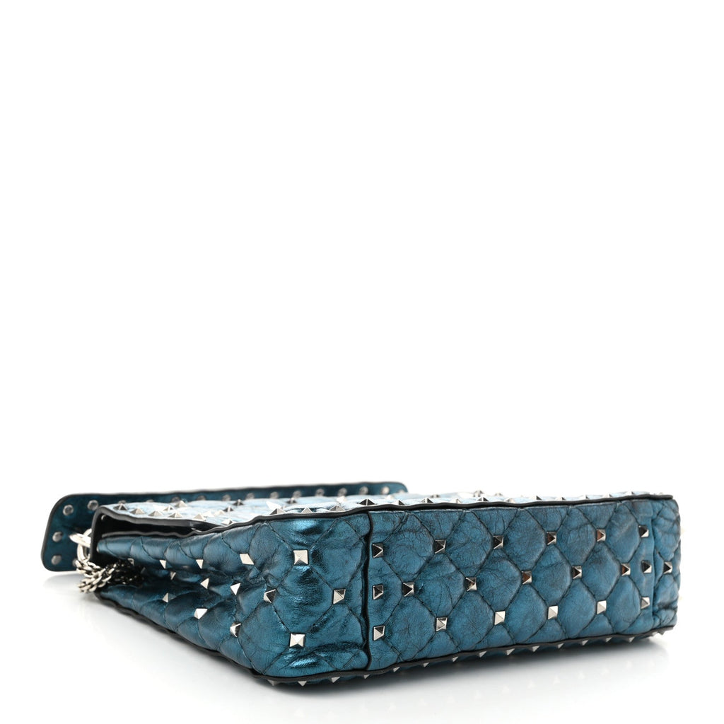Metallic Wrinkled Lambskin Star Medium Rockstud Spike Shoulder Bag Peacock