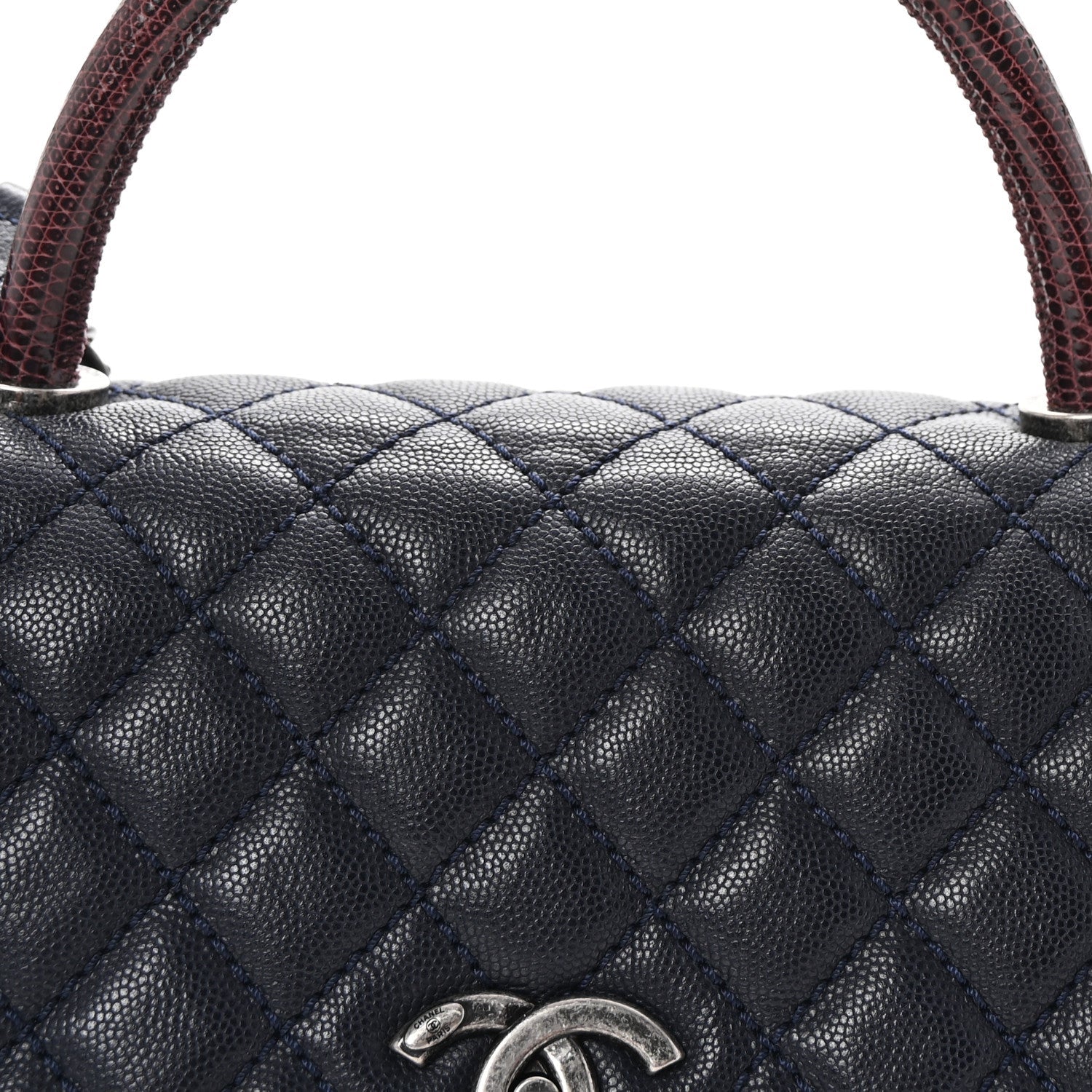 Caviar Lizard Embossed Quilted Small Coco Handle Flap Navy Blue