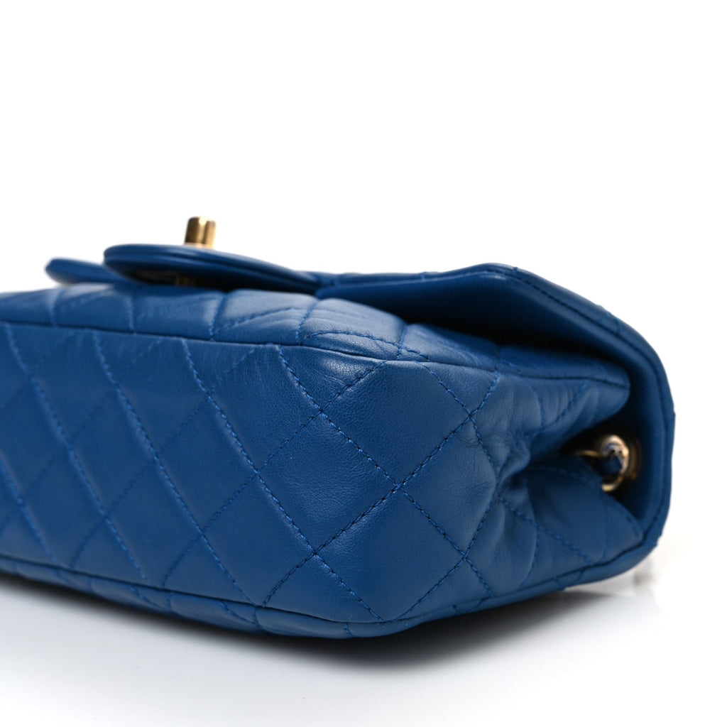 Lambskin Quilted Pearl Crush Mini Rectangular Flap Blue