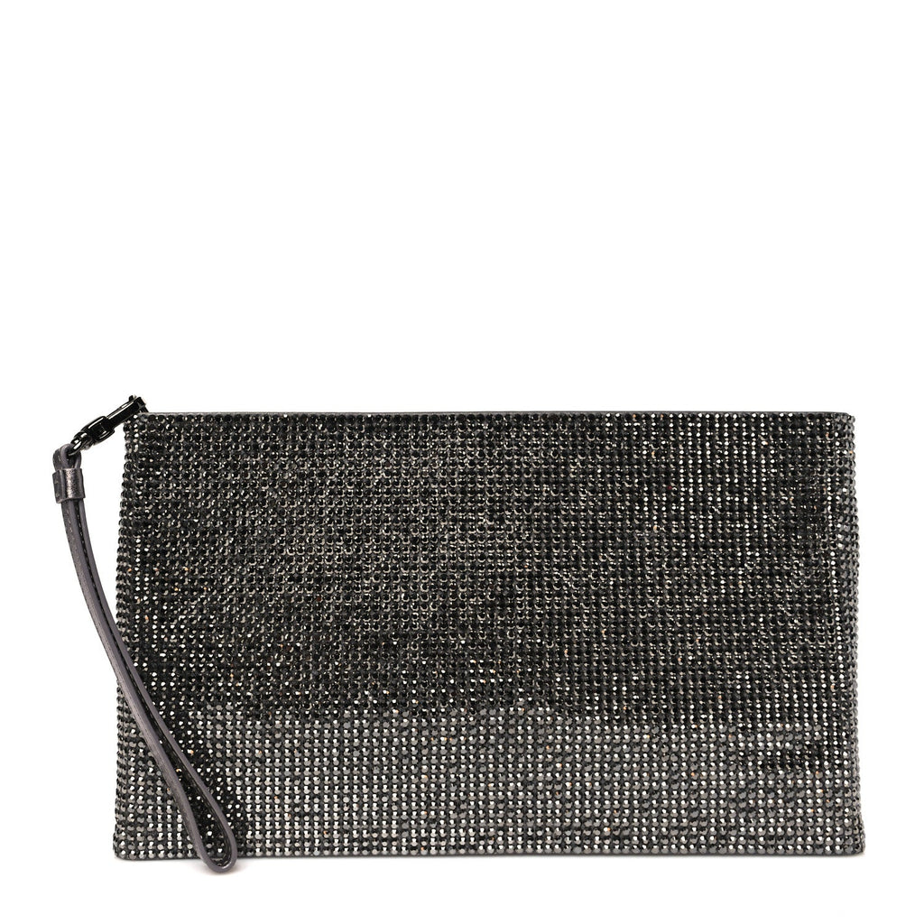 Satin Allover Crystal Wristlet Pouch Hematite