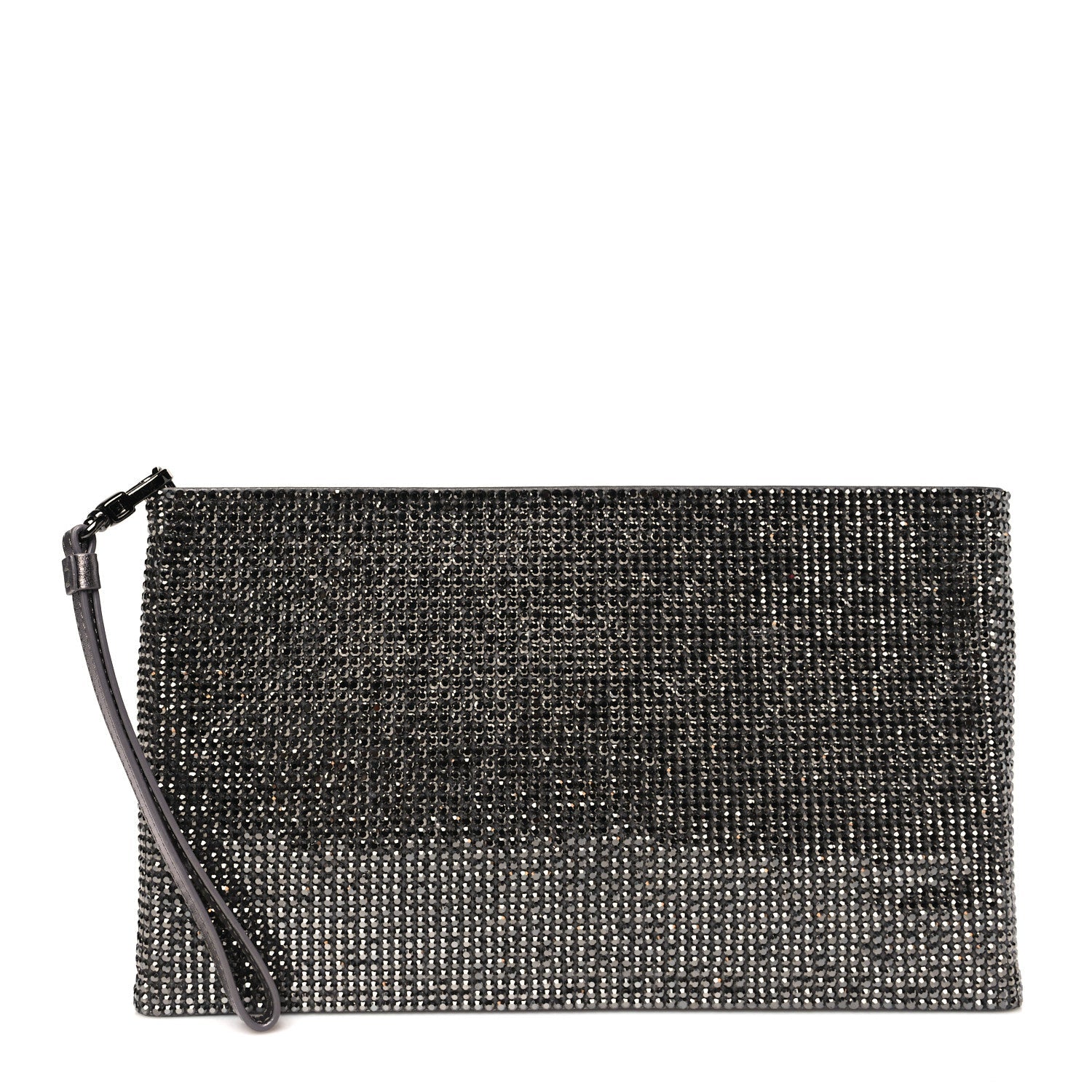 Satin Allover Crystal Wristlet Pouch Hematite