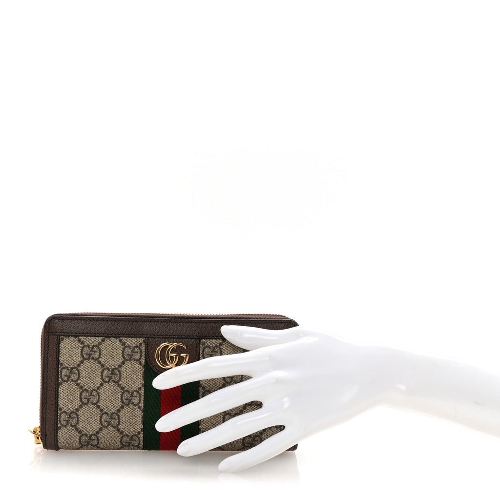 GG Supreme Monogram Web Ophidia Zip Around Wallet Brown