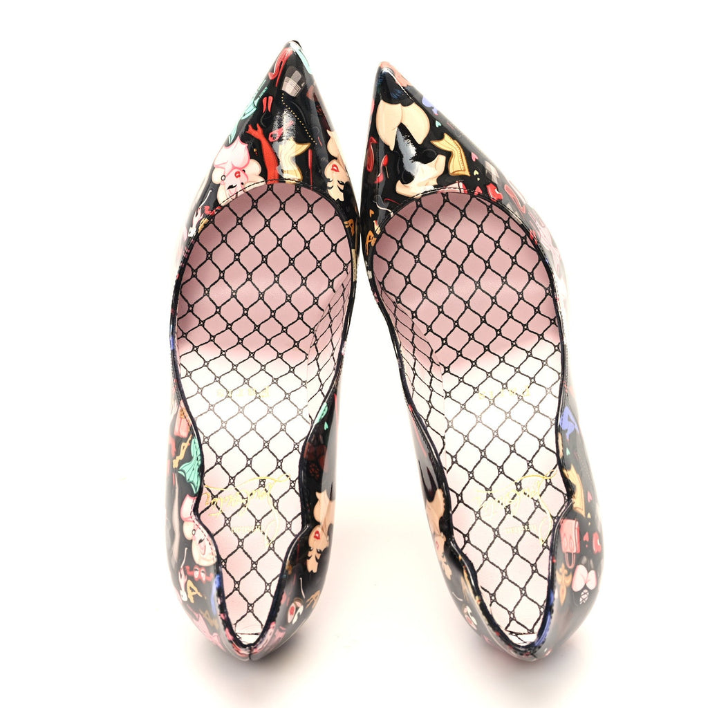 Patent Bored Lin Resille Hot Chick 100 Pumps 35.5 Black Multicolor