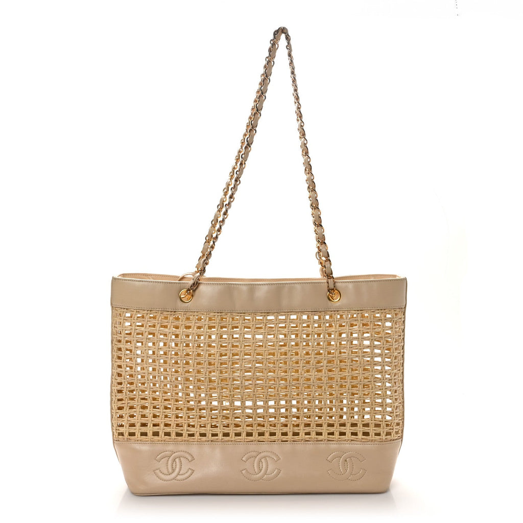 Lambskin Straw CC Tote Beige