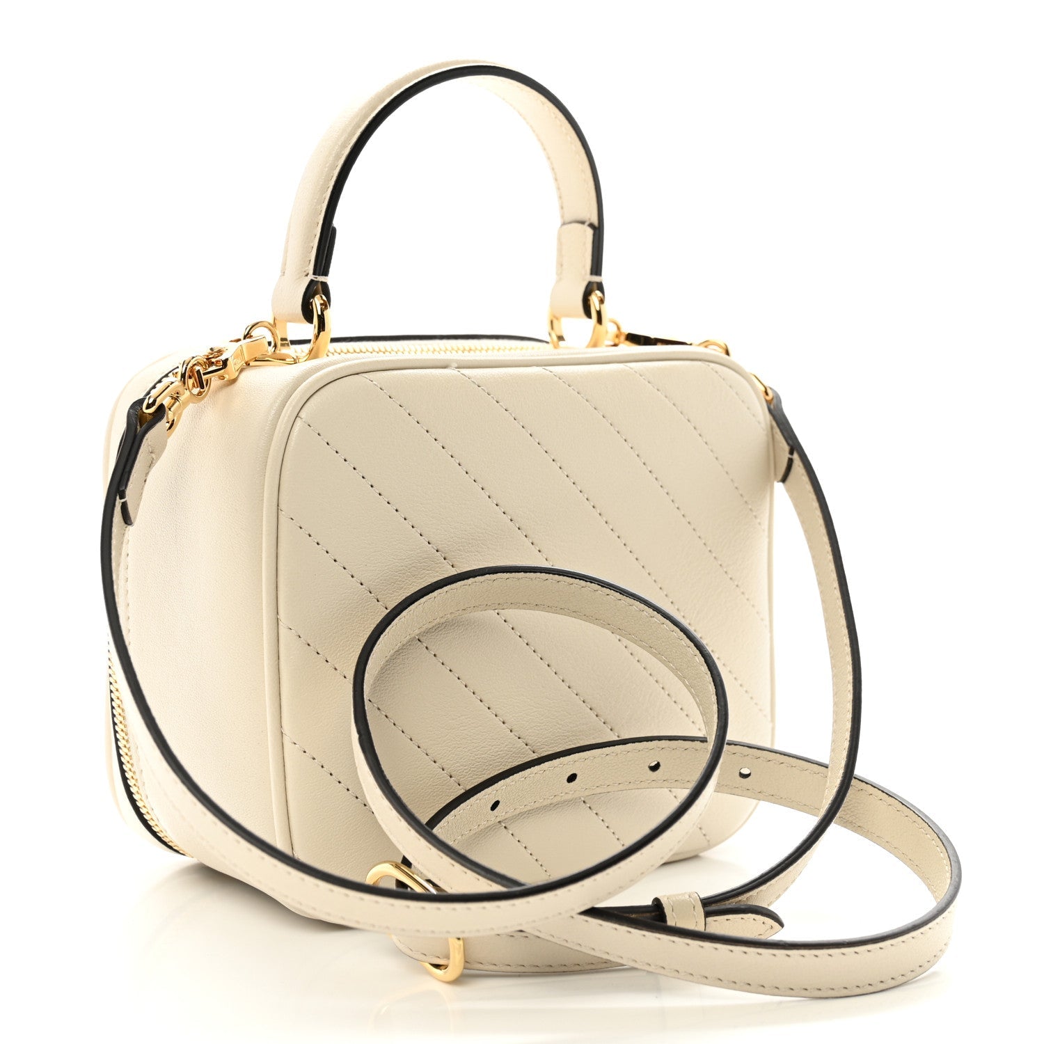 Sakai Be Green Calfskin Diagonal Stitched Blondie Top Handle Bag Mystic White