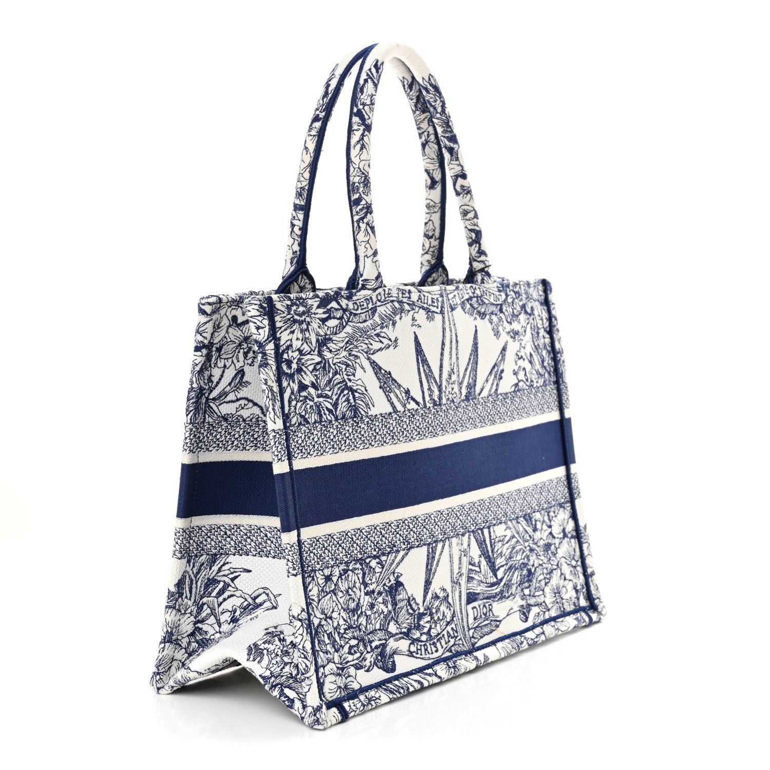 Canvas Embroidered Medium Reve d'Infini Book Tote Blue