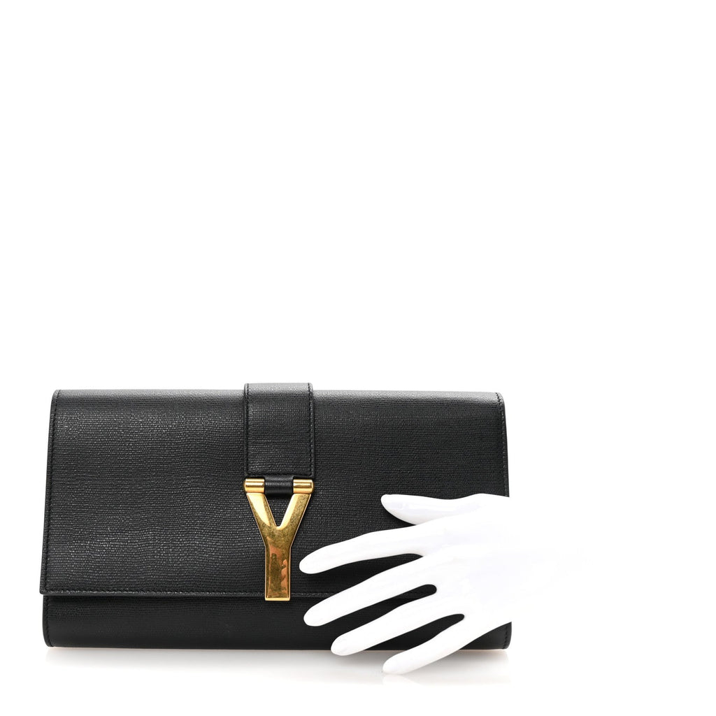 Textured Calfskin Classic Y Ligne Clutch Black