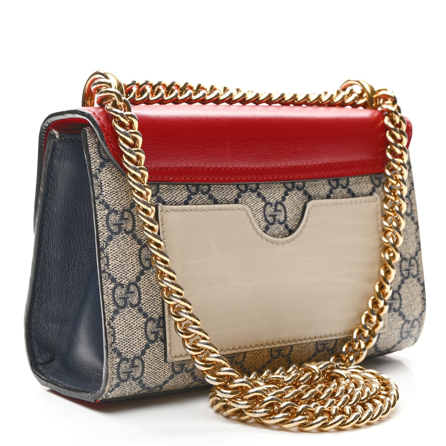 GG Supreme Monogram Moon Calfskin Small Padlock Shoulder Bag Beige Blue Hibiscus Red Mystic White