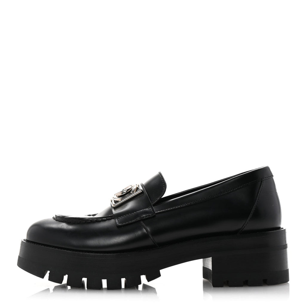 Calfskin Metal CC Loafers 36.5 Black