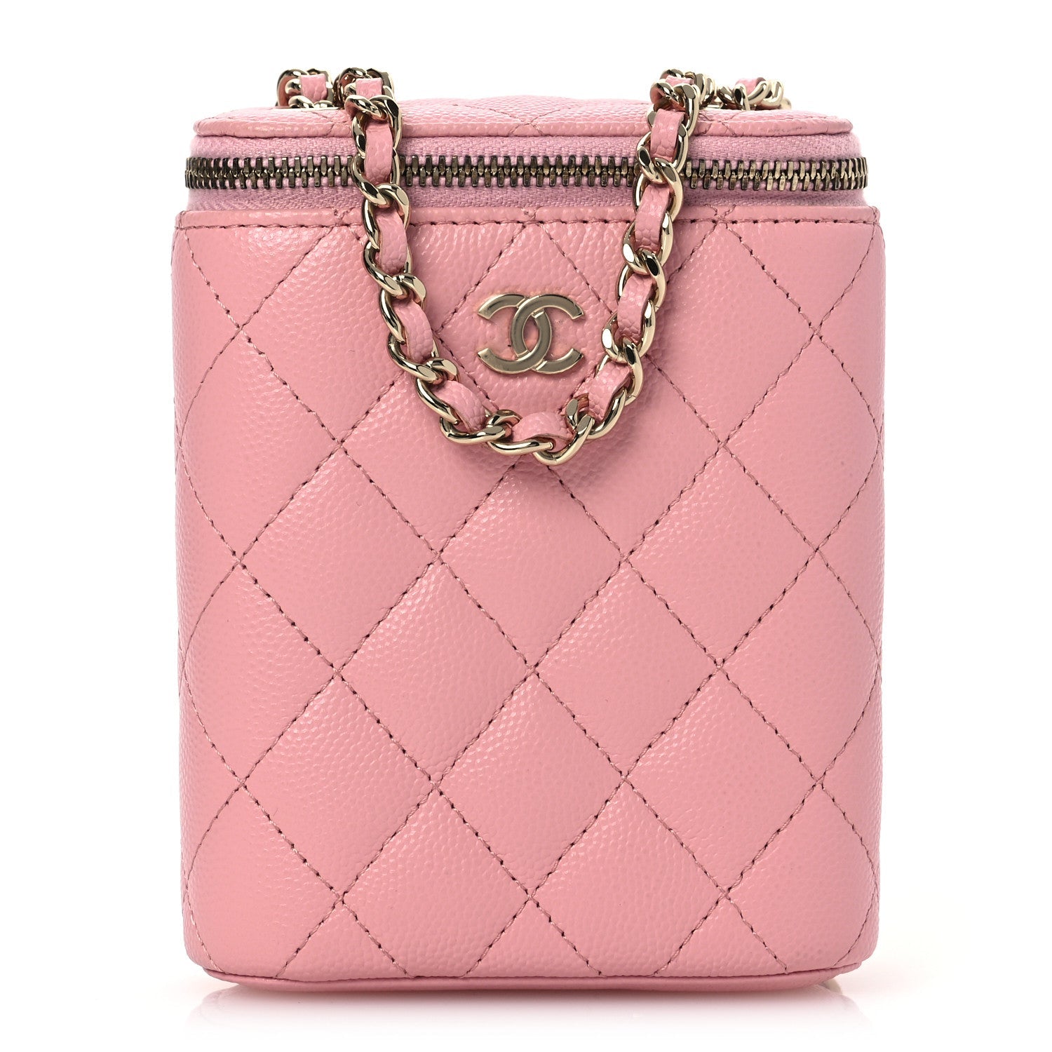 Caviar Quilted Small Vertical Coco Beauty Vanity Case With Chain Light Pink