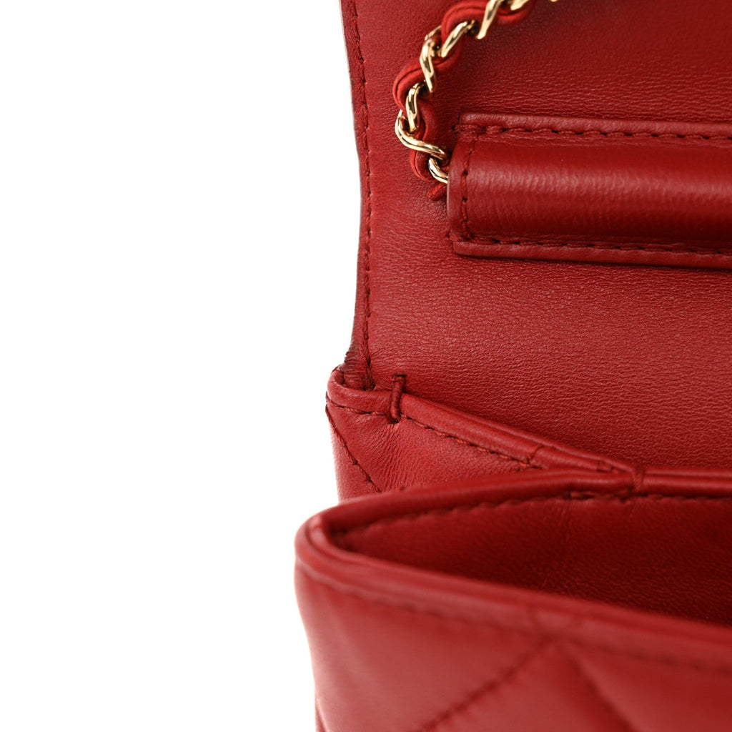 Lambskin Quilted Retro Label Clutch Red