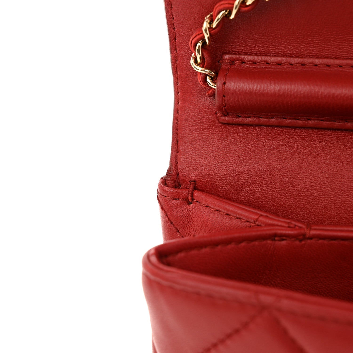 Lambskin Quilted Retro Label Clutch Red