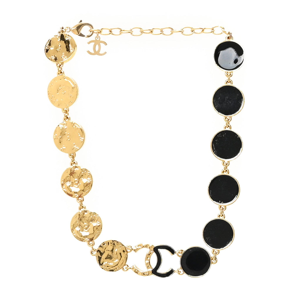 Metal Disc CC Necklace Gold Black