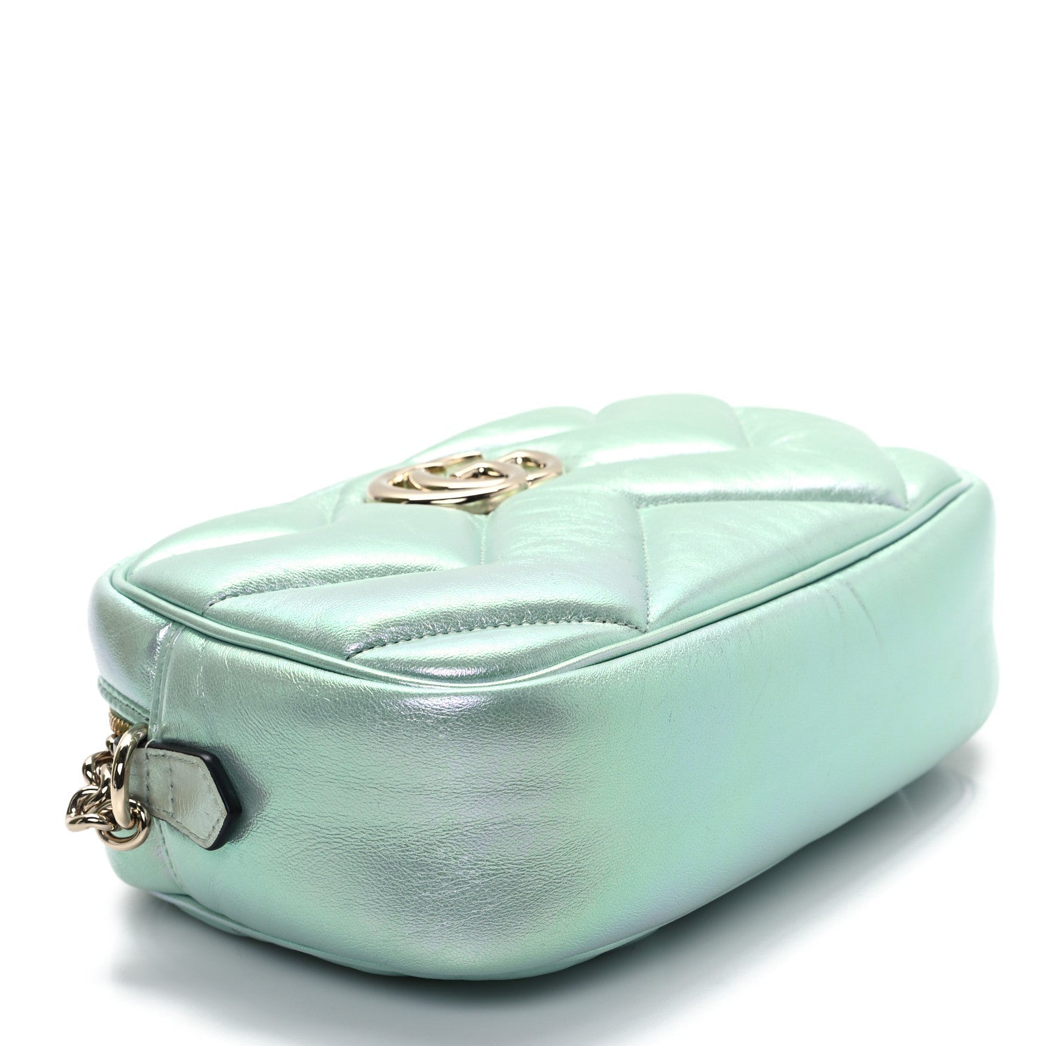 Iridescent Nappa Chevron Matelasse Small GG Marmont Chain Shoulder Bag Iridescent Salvy Green