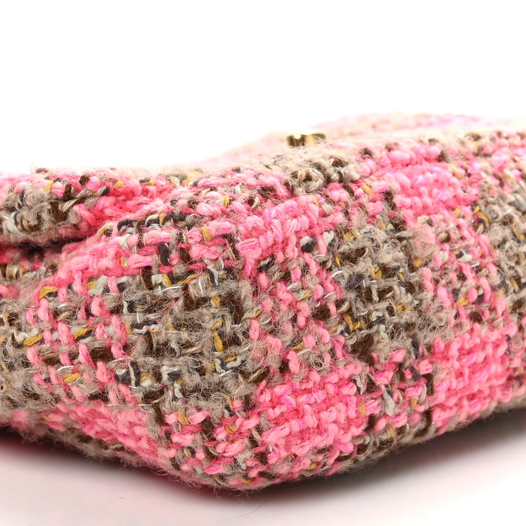 Wool Tweed Quilted Small Elegant Chain Flap Pink Brown