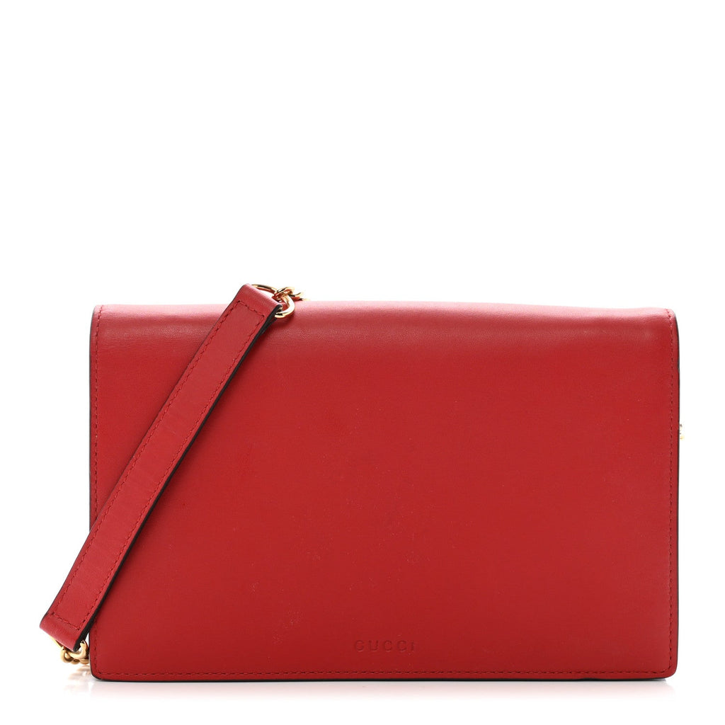 Moon Calfskin Chain Wallet Hibiscus Red New Rosette