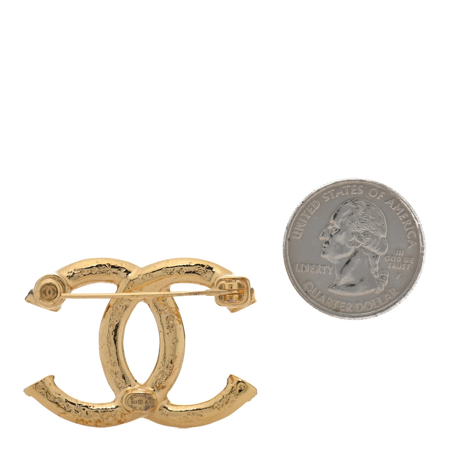 Metal Tweed Effect CC Brooch Gold