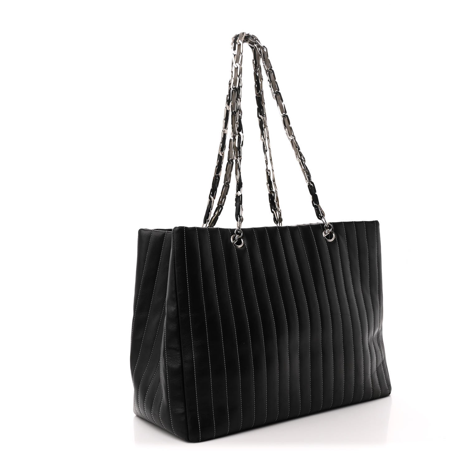 Lambskin Vertical Quilted Large Mademoiselle Tote Black