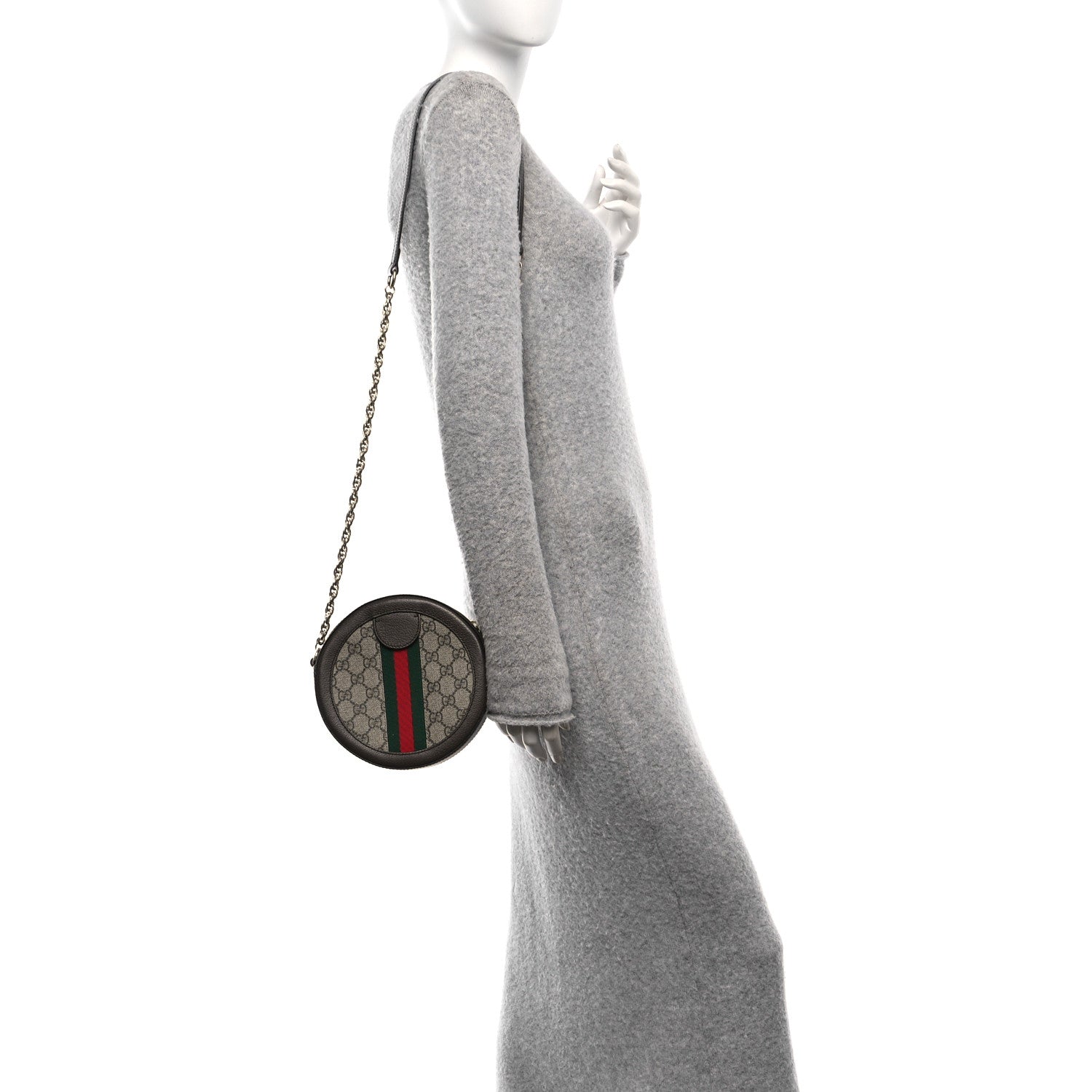 GG Supreme Monogram Web Mini Ophidia Round Shoulder Bag Brown