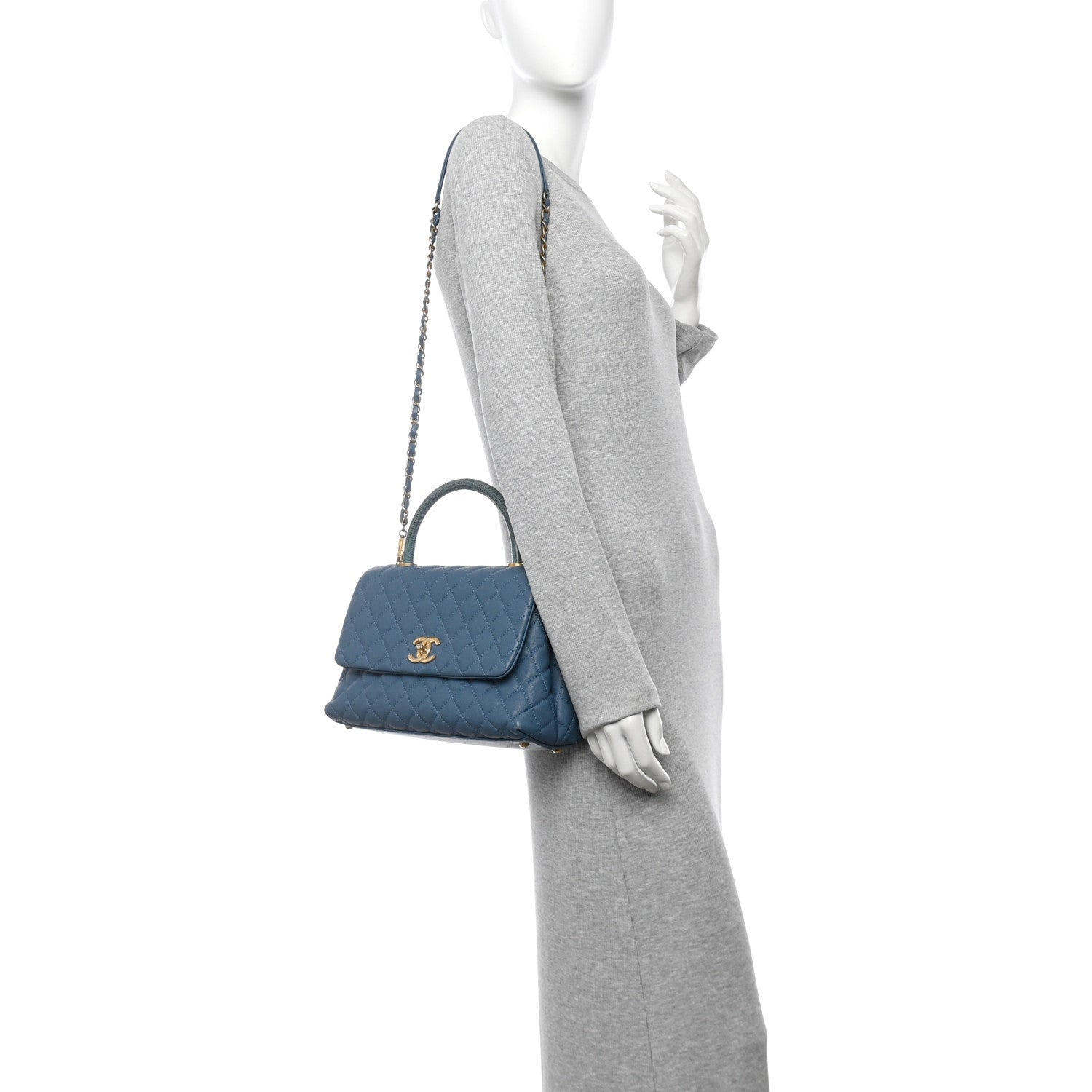 Caviar Quilted Lizard Embossed Small Coco Handle Flap Blue