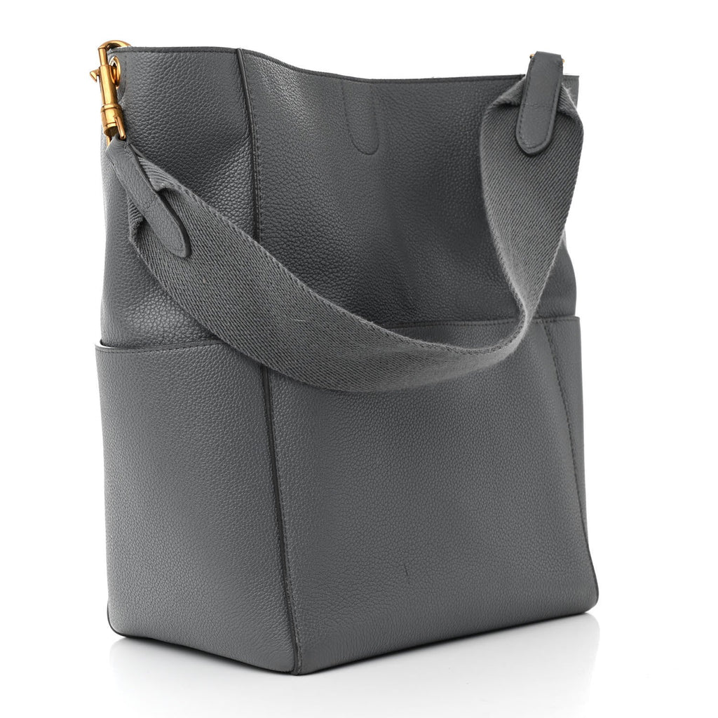 Soft Grained Calfskin Sangle Bucket Bag Grey