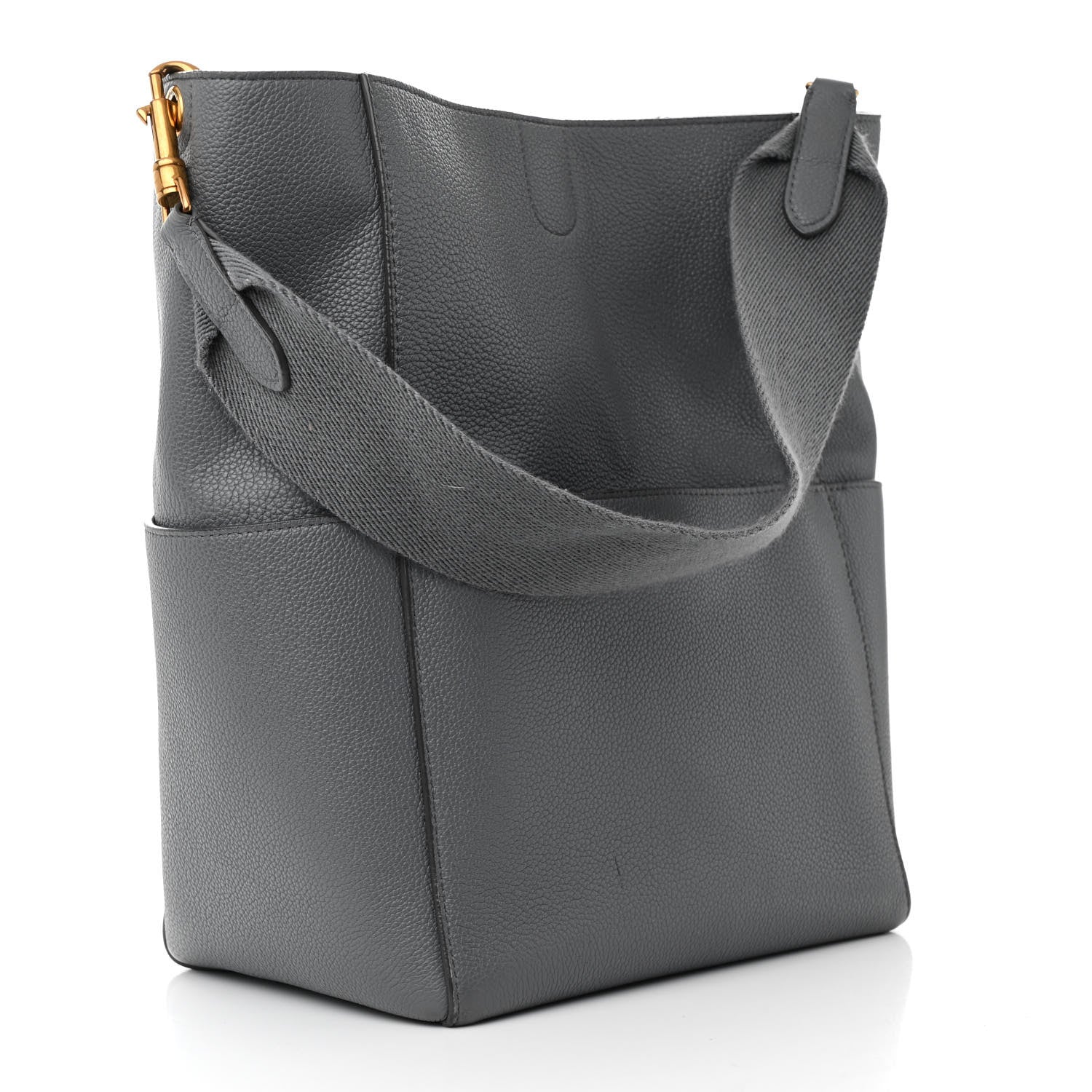 Soft Grained Calfskin Sangle Bucket Bag Grey
