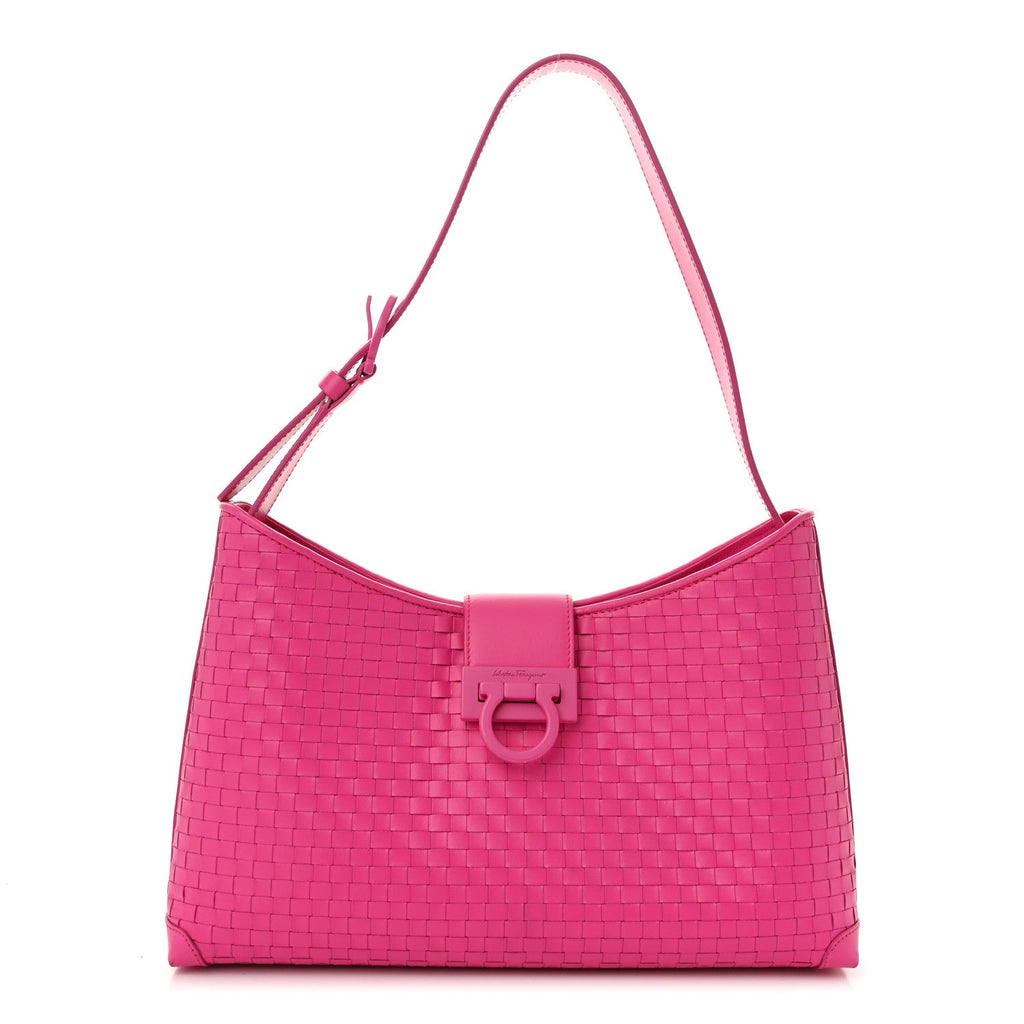 Calfskin Intreccio Trifolio Shoulder Bag Hot Pink