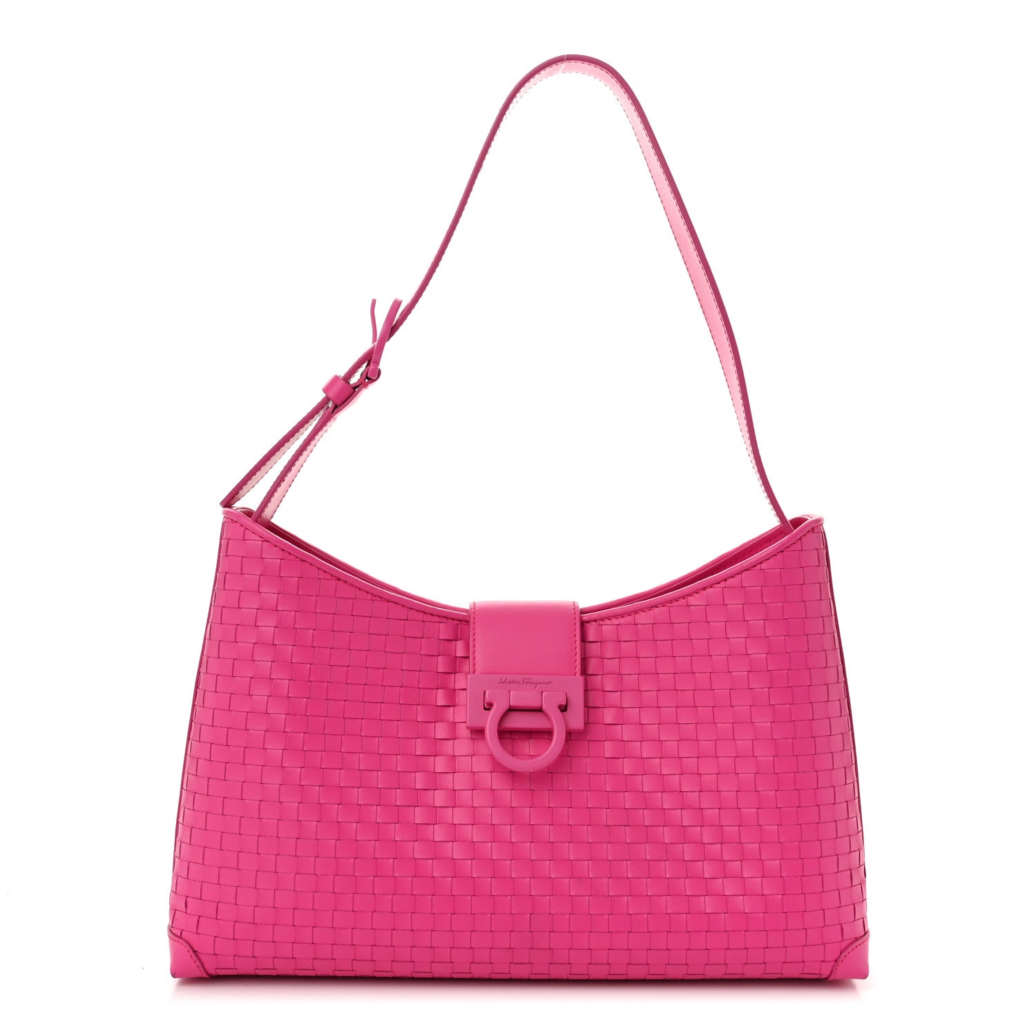 Calfskin Intreccio Trifolio Shoulder Bag Hot Pink