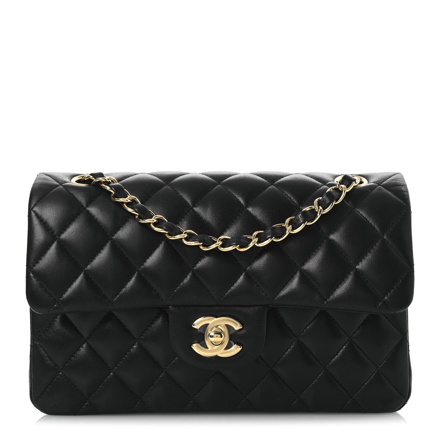 Lambskin Quilted Small Double Flap Black