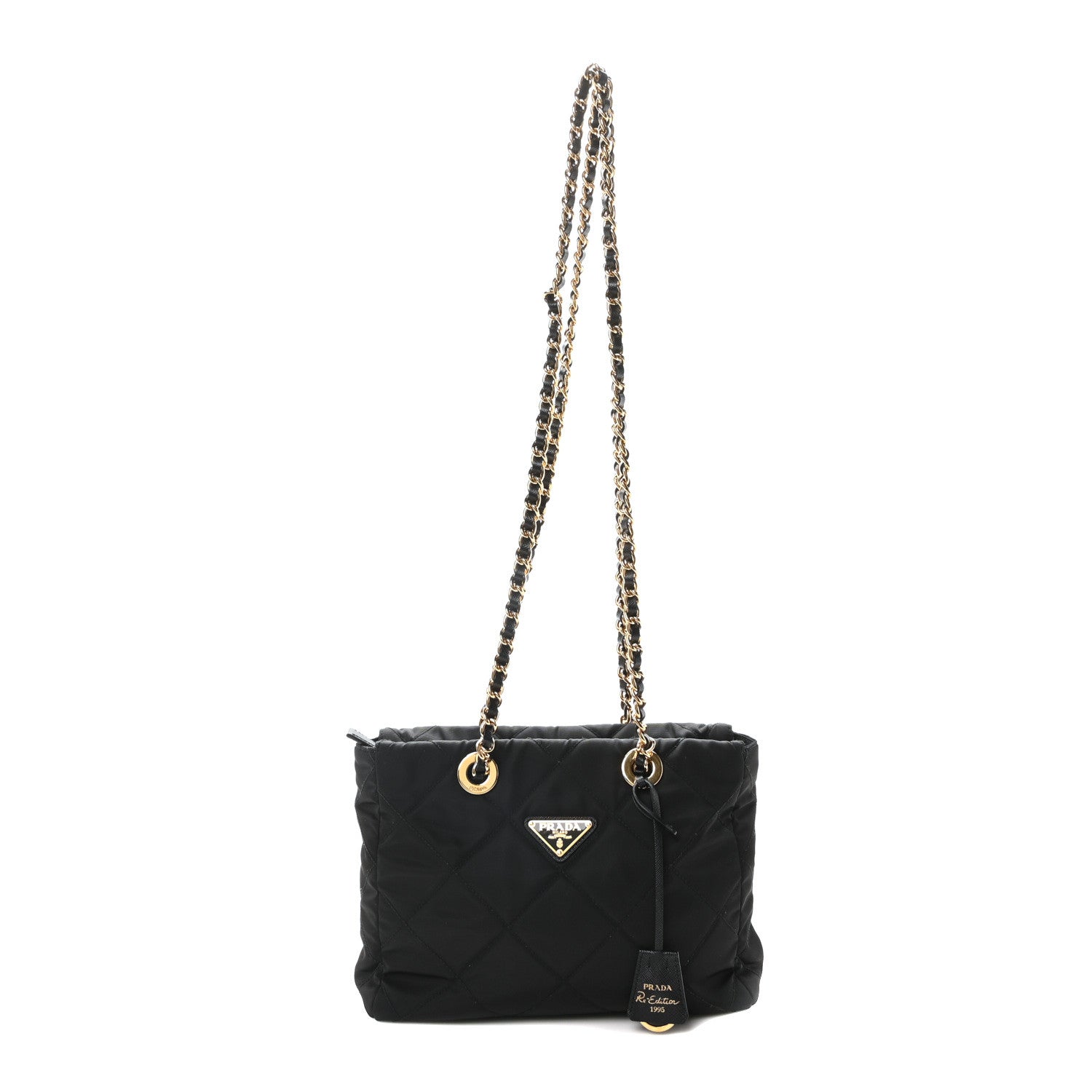 Re-Nylon Impuntu Quilted Re-Edition 1995 Chaine Small Tote Bag Black