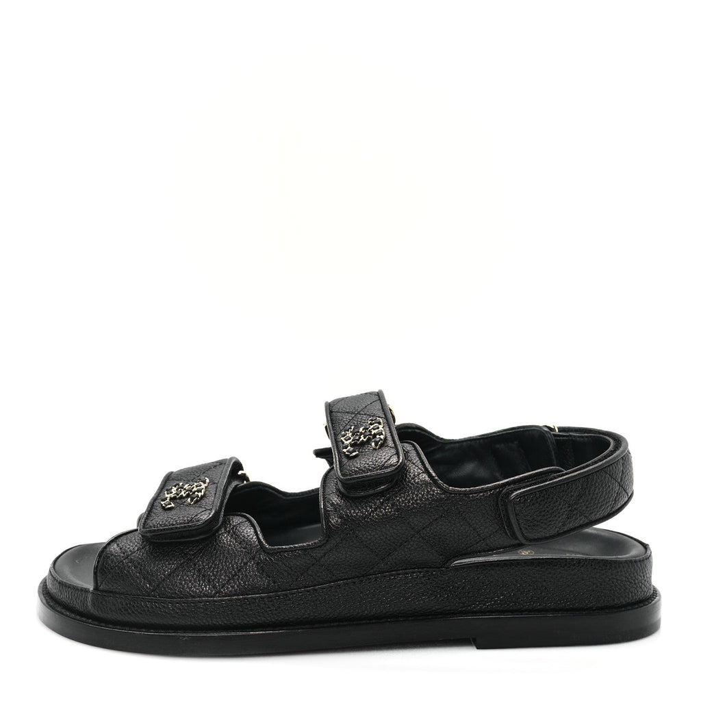 Grained Calfskin Velcro Dad Sandals 37 Black