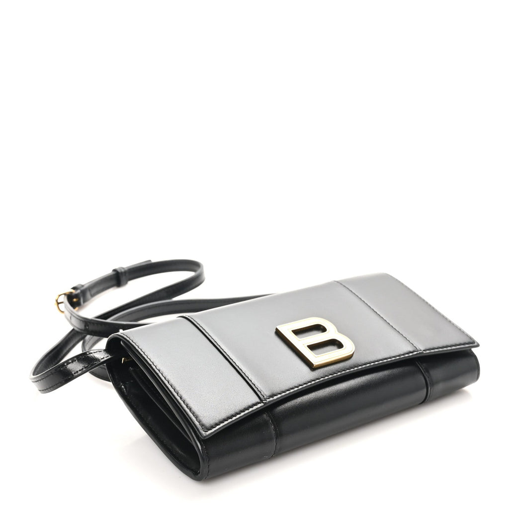 Smooth Calfskin Hourglass Continental Wallet On Strap Black