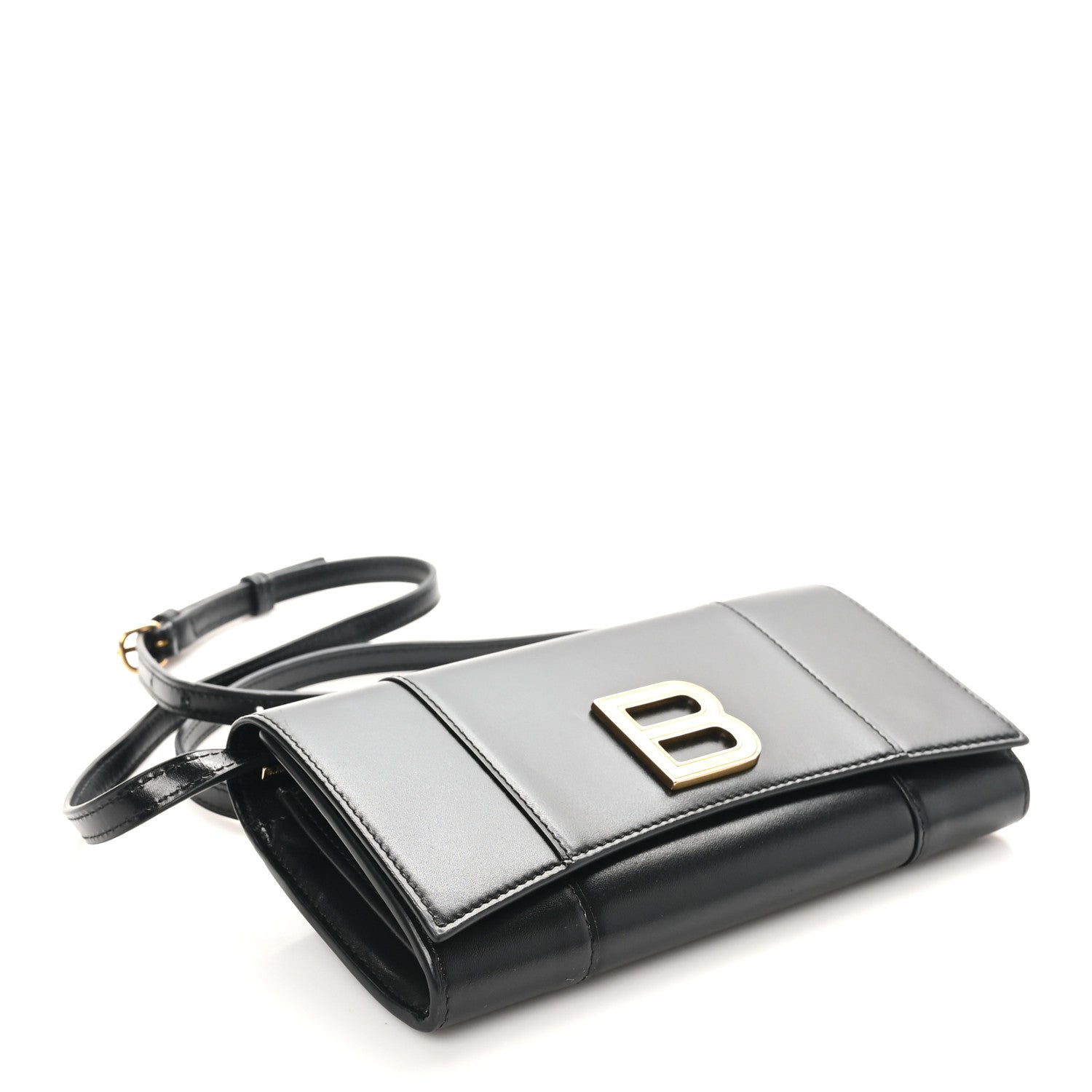 Smooth Calfskin Hourglass Continental Wallet On Strap Black