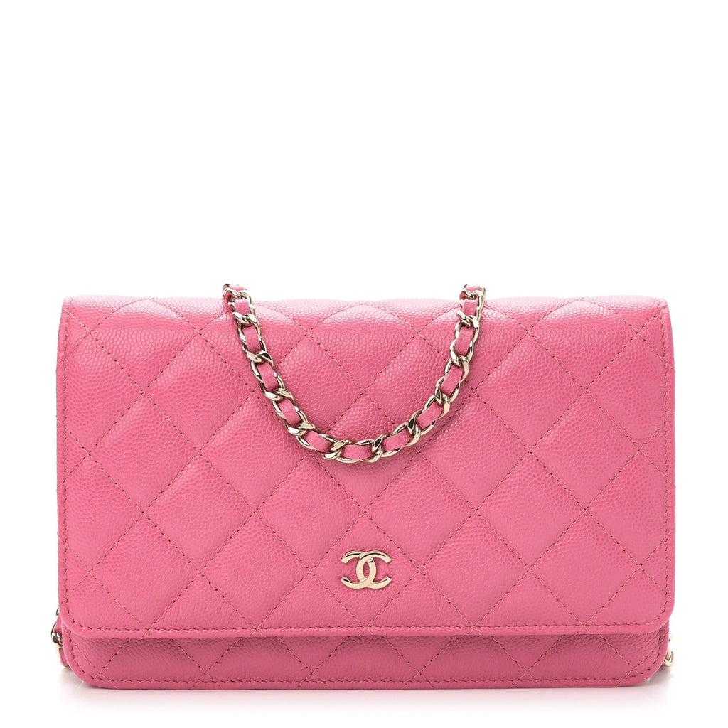 Caviar Quilted Wallet on Chain WOC Pink