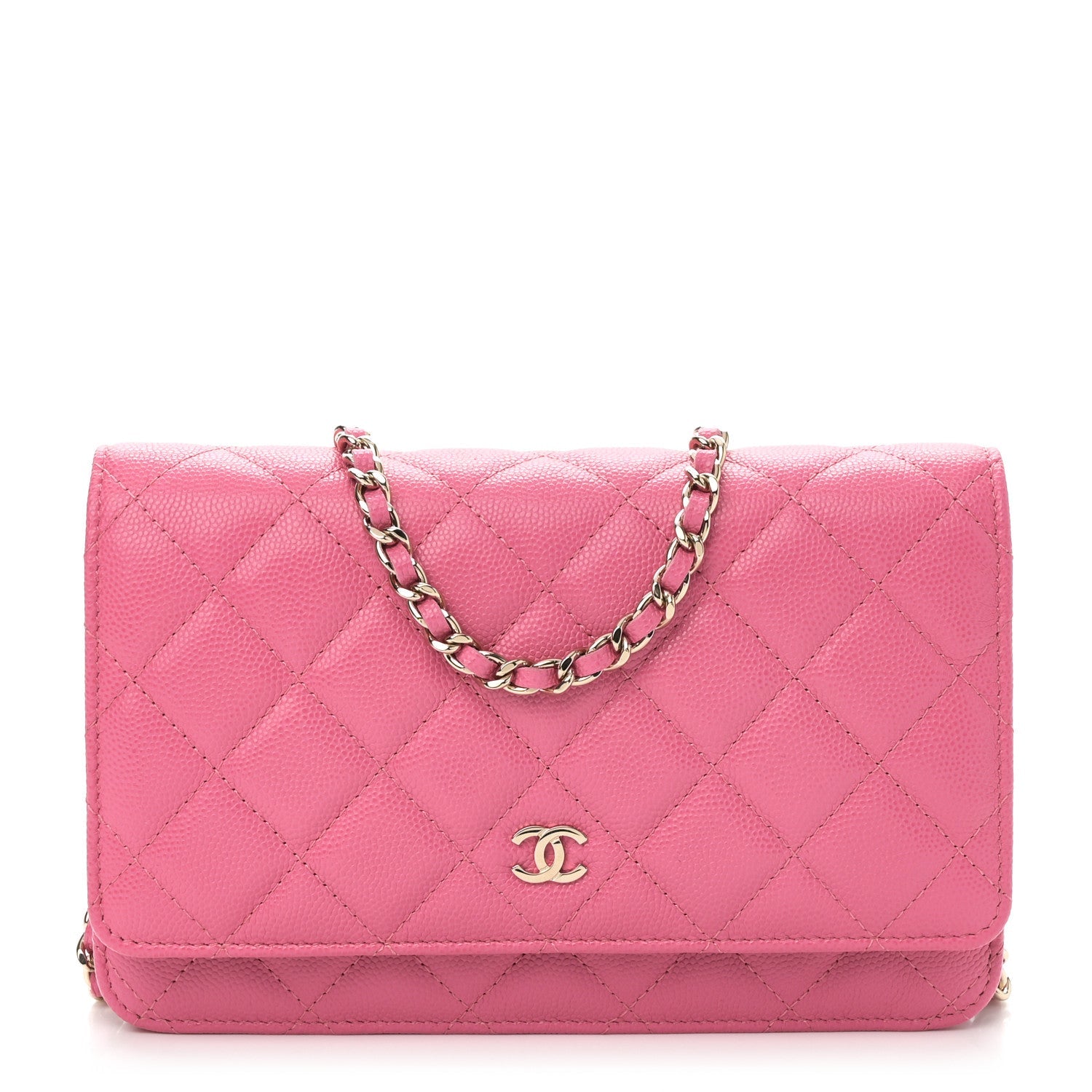 Caviar Quilted Wallet on Chain WOC Pink