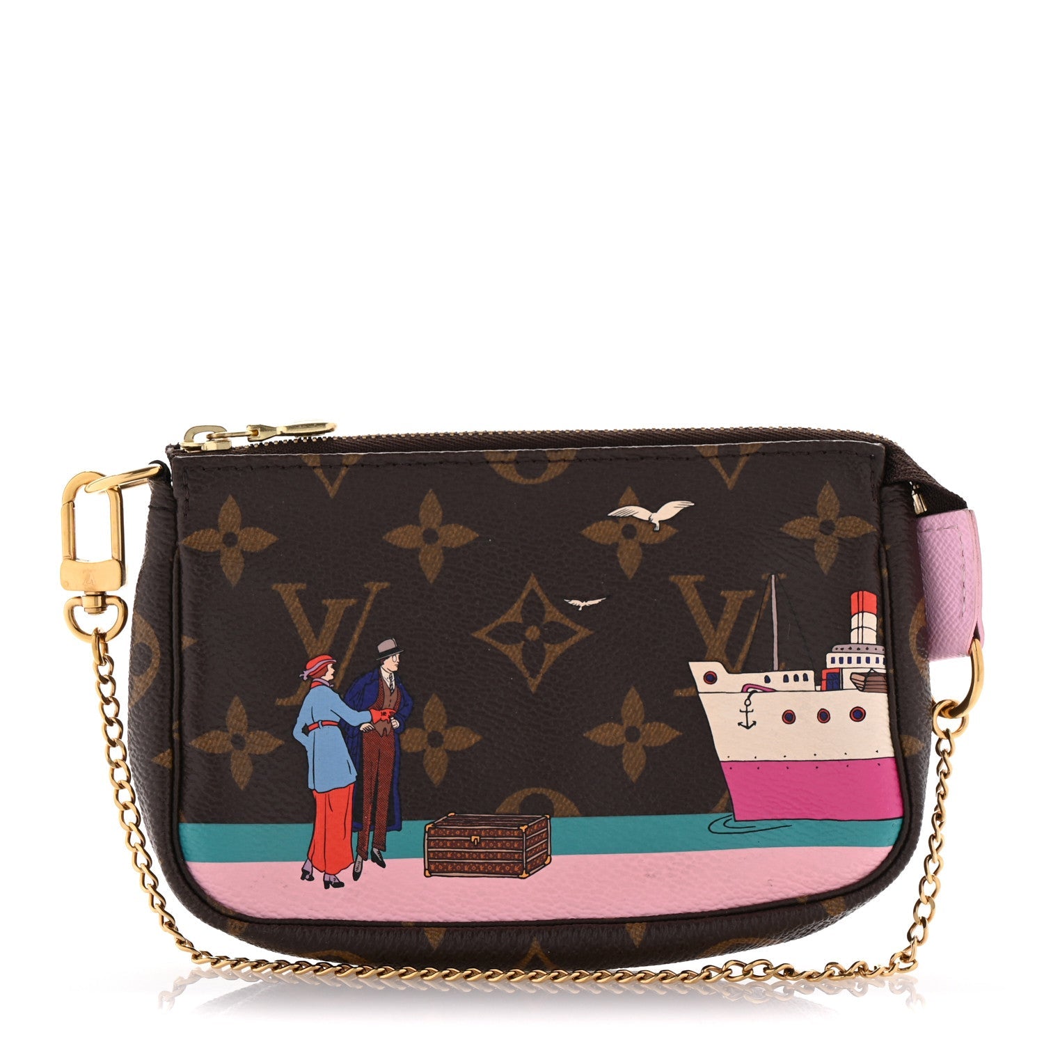 Monogram 2016 Christmas Animation Mini Pochette Accessories Rose Ballerine