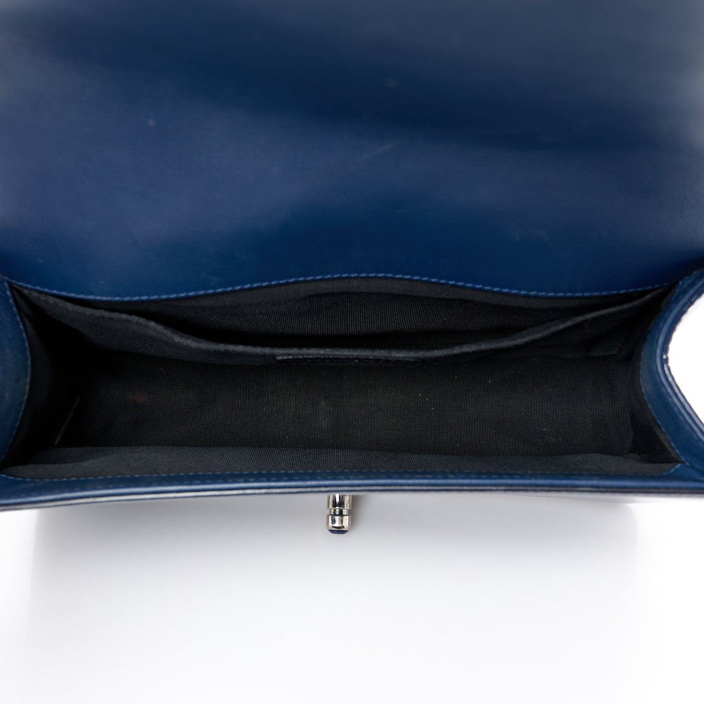 Patent Calfskin Quilted Medium Plexiglass Boy Flap Navy