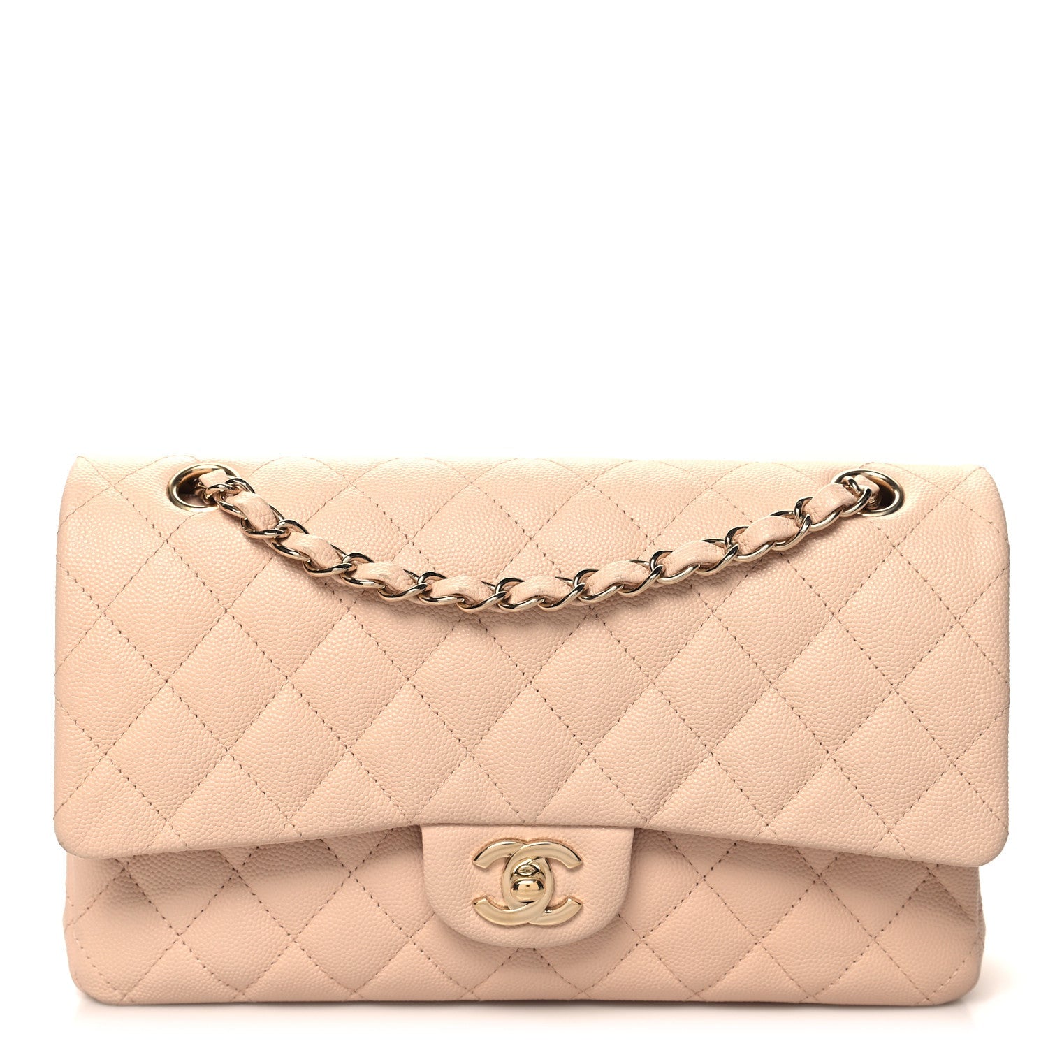 Caviar Quilted Medium Double Flap Light Beige