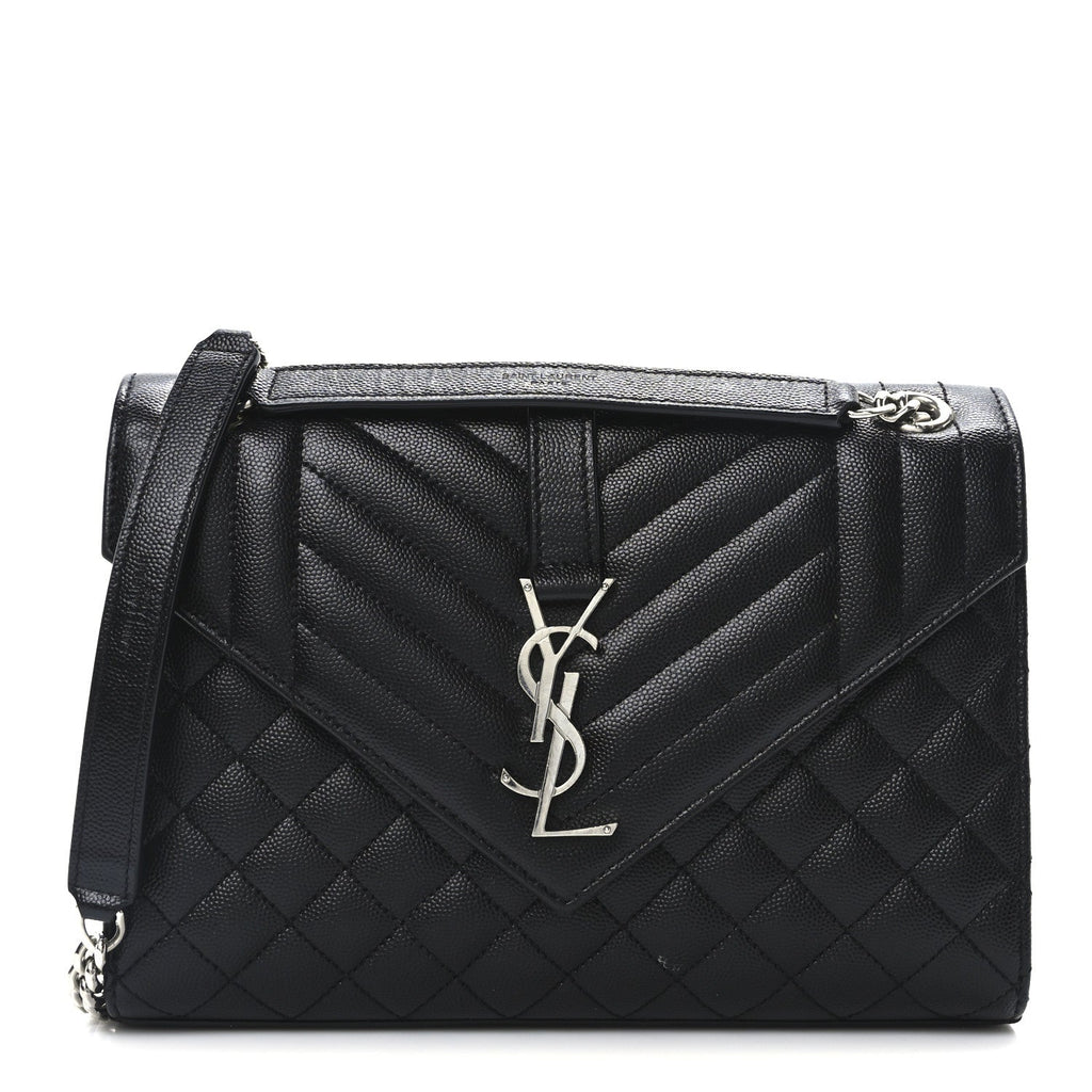 Grain De Poudre Textured Mixed Matelasse Triquilt Medium Monogram Satchel Black