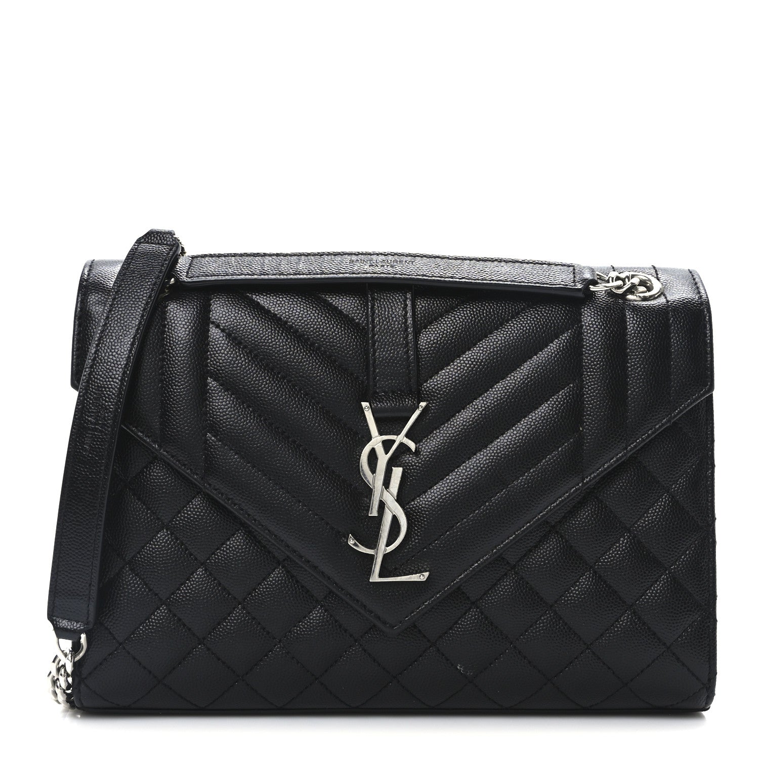 Grain De Poudre Textured Mixed Matelasse Triquilt Medium Monogram Satchel Black