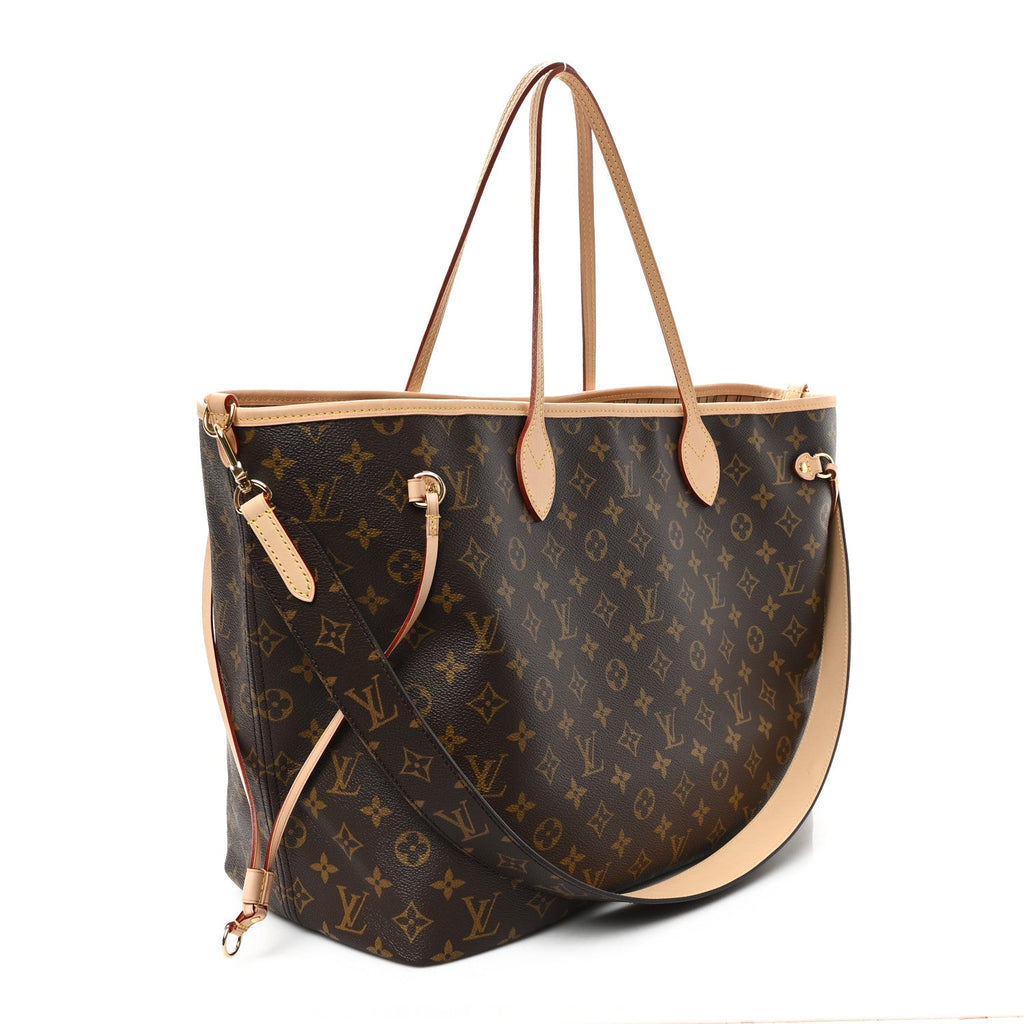 Monogram Stamped Inside Out Neverfull Bandouliere GM Beige